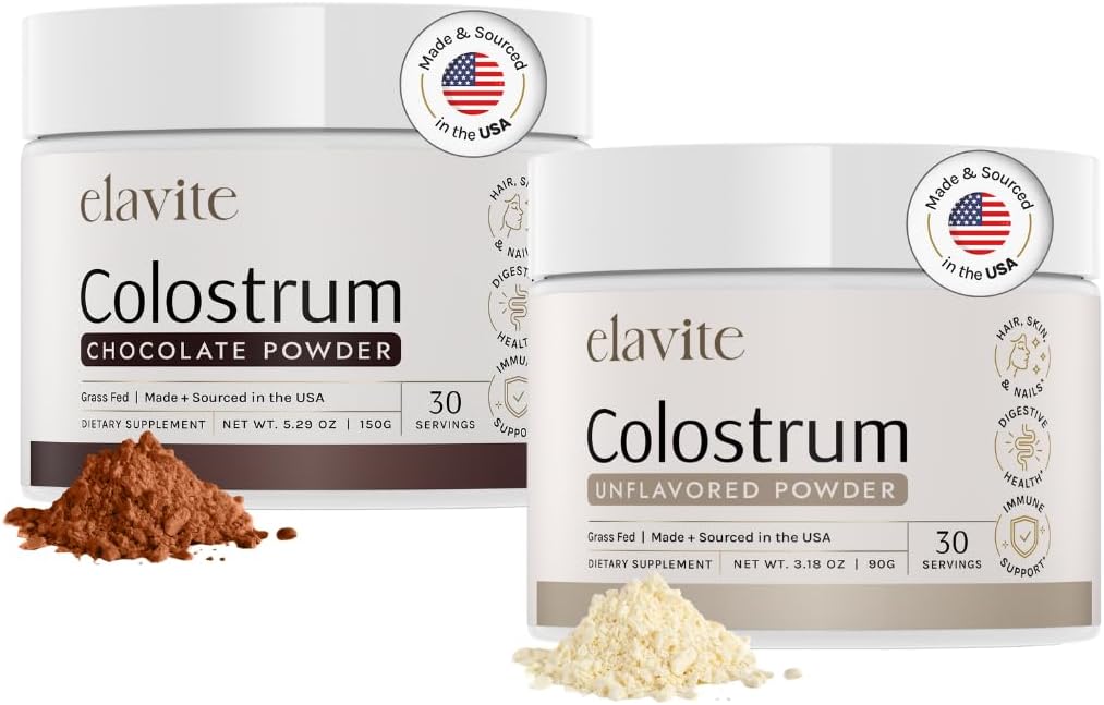 Bovine Colostrum Powder (60 Pelayan) Bundle Grass Fed Colostrum for Women & Men - Suplemen untuk Rambut Sehat, Kulit & Nails - Coklat & Tanpa Rasa - Dibuat di USA