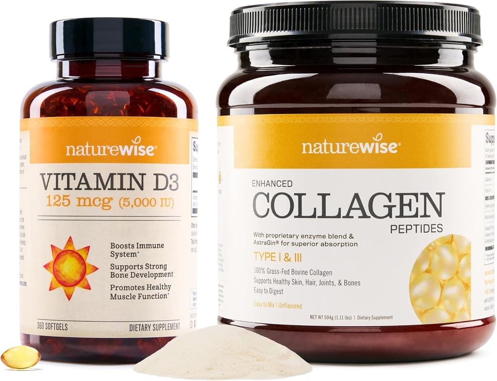 NatureWise Vitamin D3 5000iu (125 mcg) 1 Tahun Supply for Healthy Muscle Enhanced Collagen Peptides (45 Servis) - Tipe Hidrolyzed I & III