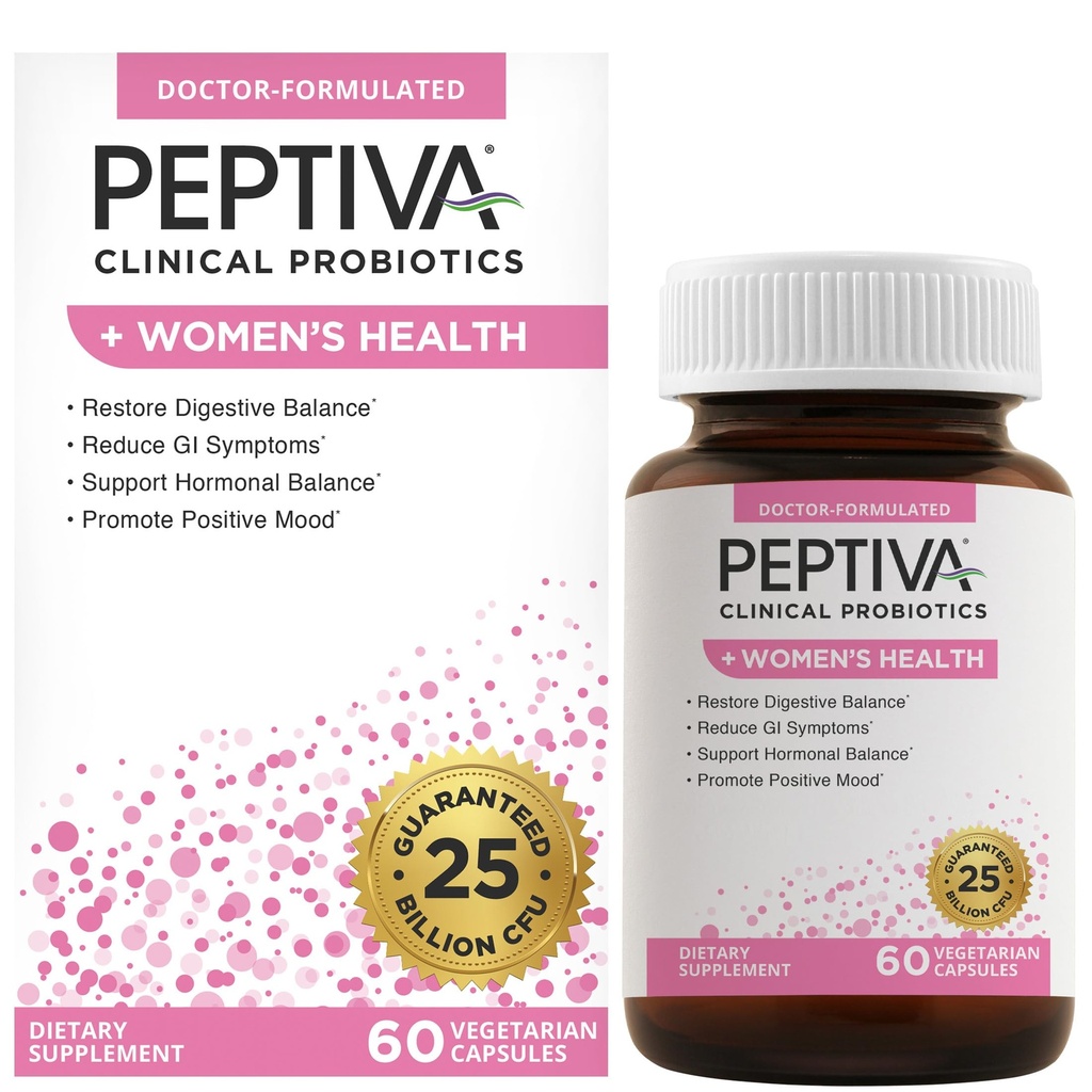 Probiotik Peptiva untuk Kesehatan Perempuan - Dukungan Probiotik Perempuan dan Digesik, 25 Milyar CFU, Probiotic Strain Multi-, Lactoillus Acidolherlus, Bifidobacterium - 60 Vegetarian Capsules