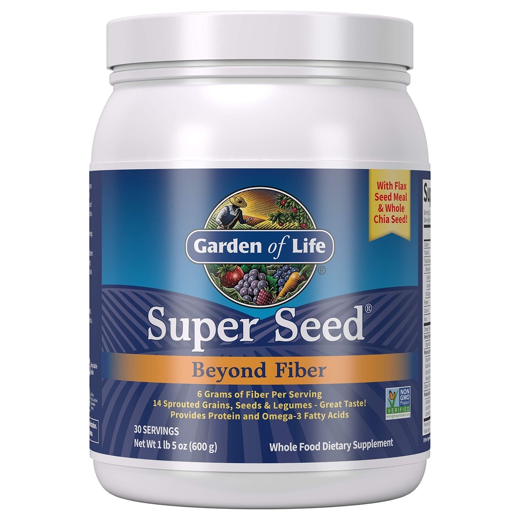 Garden of Life Super Benih - Vegetarian Whole Food Fiber Suplemen dengan Protein dan Omega 3, 5oz (600g) Powder