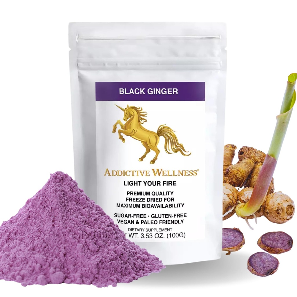 Addictive Wellness Thai Black Ginger for Men, Thai Black Ginger Suplemen untuk Mendukung Energi Metabolisme, Endurance & Performance, Bekukan Bubuk Hitam Ginger, 100 Grams, Vegan & Paleo