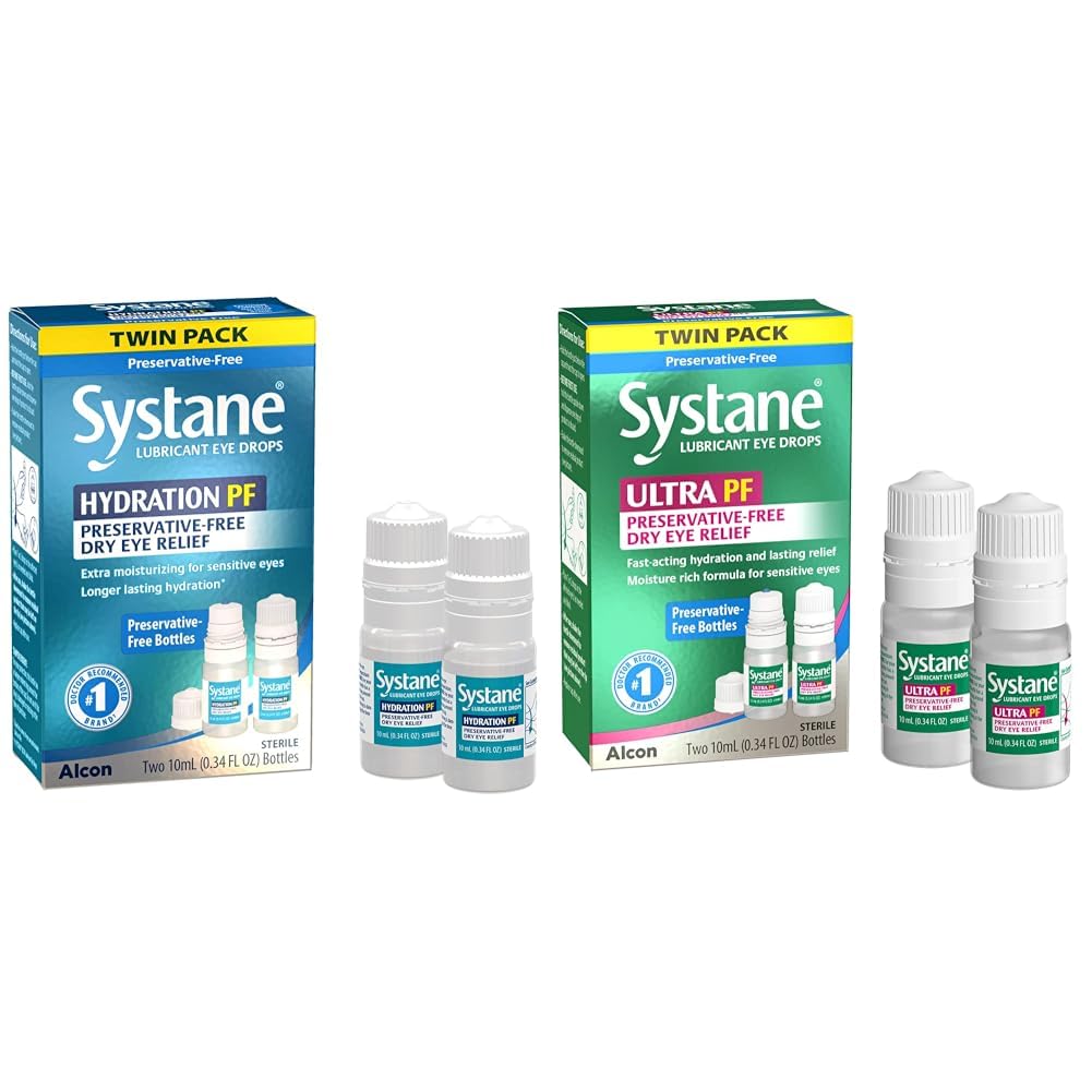 Systane Hydration Multi- Dose Preservative- Free Eye Drops Dry Eye Relief Twice (2x10ml) & Ultra Multi- Dose Preservative- Free Eye Drops Twin Pack (2x10ml)