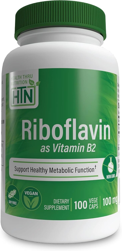 Health Thru Nutrection Riboflavin 100mg Vitamin B2 100 Vevecaps 124; Support Healthy Energy Metabolic Charction & Nerve System 124; 3rd Party Test 124; Non-GMO Soy & Gluten Free Hipoherallergenic