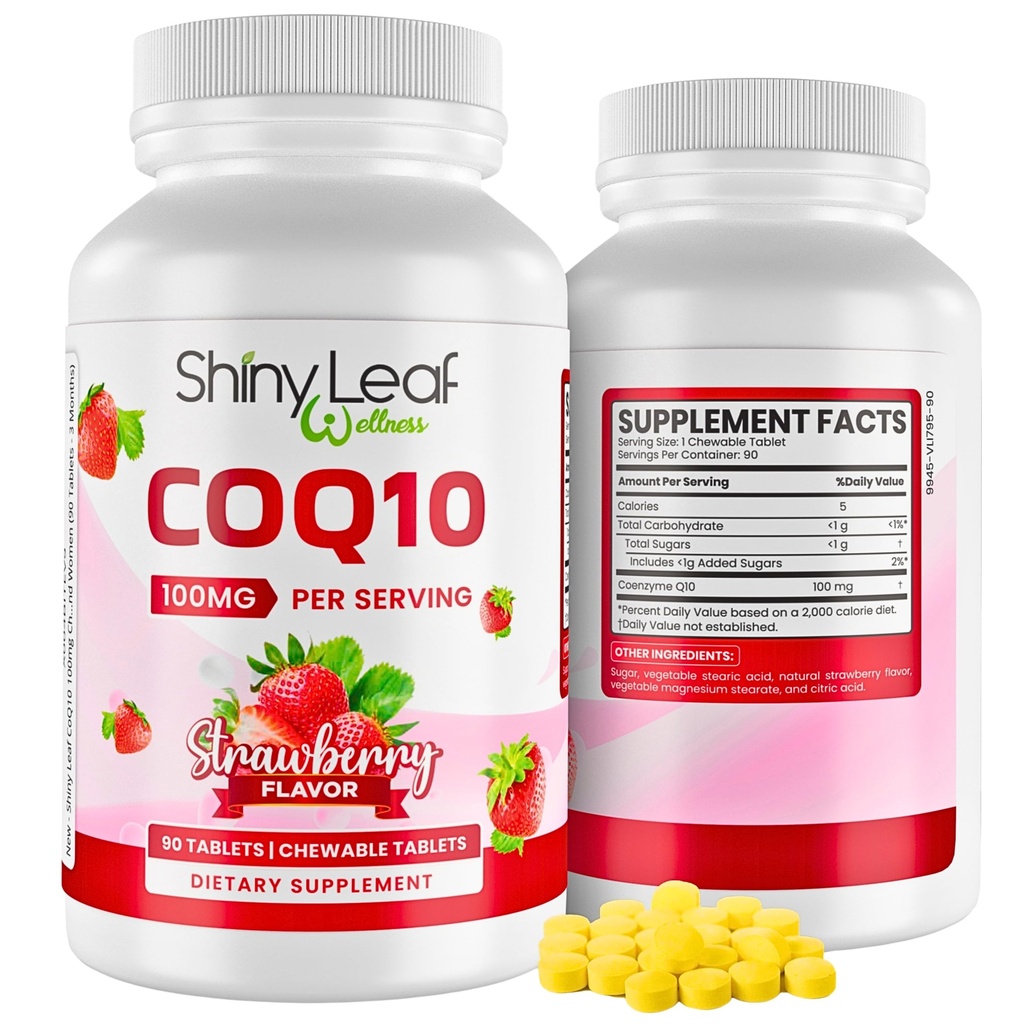Suplemen CoQ10 Leaf 100mg - KoQ10 Chewable - Koenzim Q10 untuk Heart Health & Energy - Natural Co Q 10 Suplemen untuk Wellness Cardiovaskular - 100mg Table Tablet, 90 Tablet, dibuat di USA