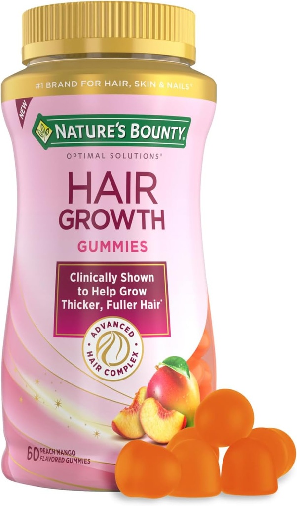 Perkembangan Rambut Berharga Alam untuk Pendukung Tebal, Fuller Hair dengan Biotin, Silicon & Arginine, Peach Mango Flavor - Gluten Bebas, Berisi Tidak Laktosa, Sodium atau Ikan, 60 Count / 30 Hamba