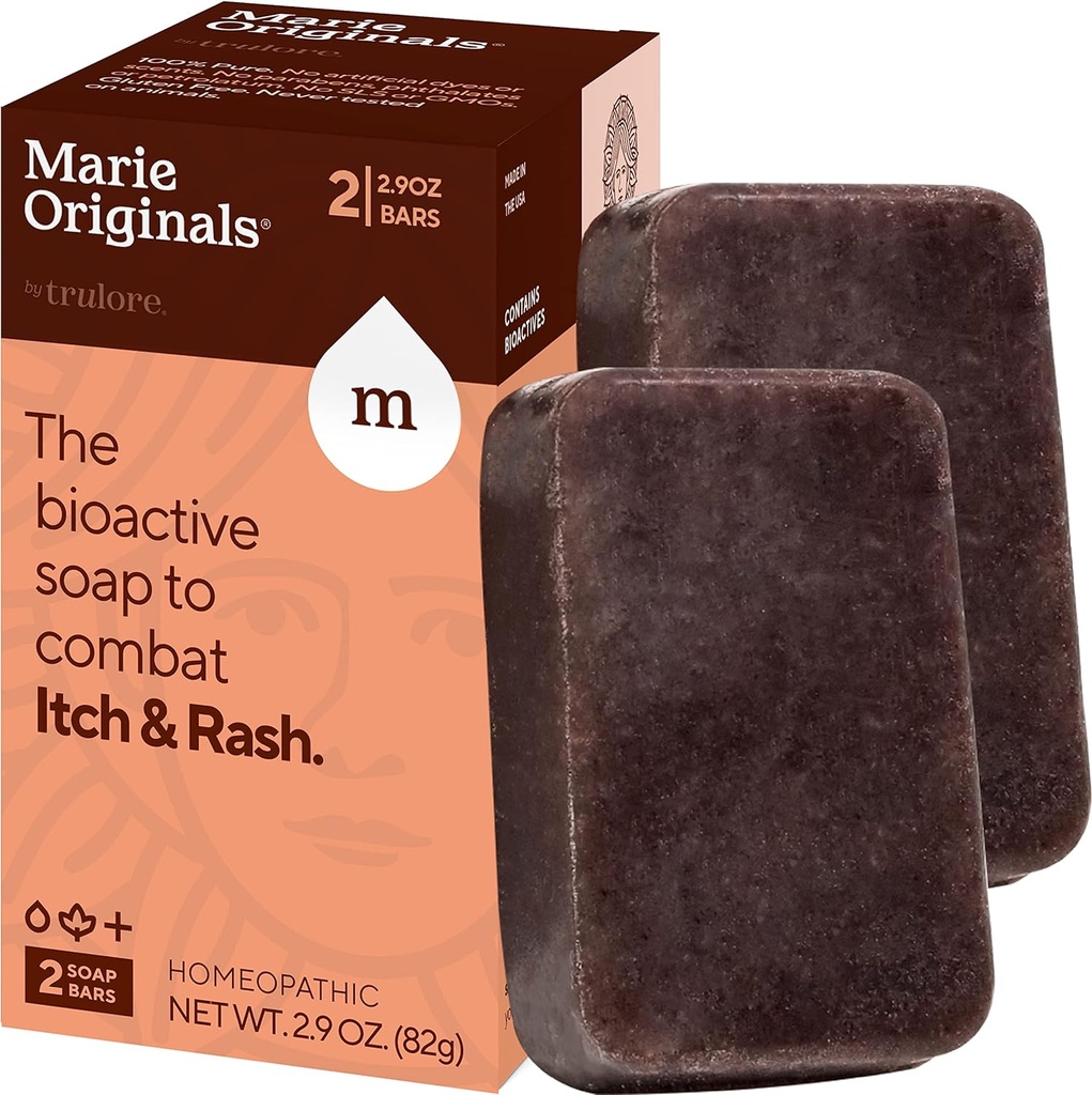 Marie Originals Itch Relief Soap Body Wash Bar - All Natural Instant Relief from Insect Bites, Chick Pox, Chiggers and Other Skin Irrintations ie. Anti- Itch Calming Soap (2 Pack)