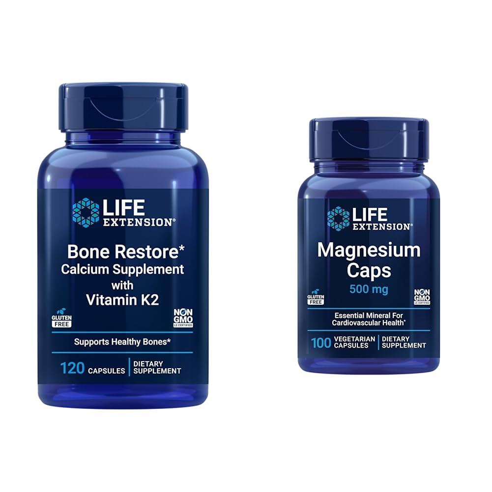 Hidup Extension Bone Restore + Vitamin K2 Vitamin & Minemary Mempertahankan Kesehatan Tulang & Kekuatan & Magnesium Caps, 500 mg, Magnesium Oxide, Citrate, Succinate, Heart Health, Healthy Bones