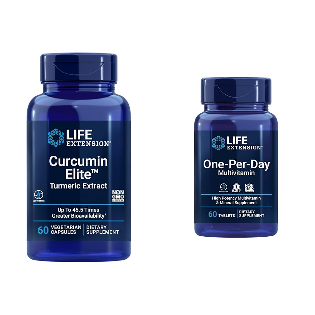 Ekstensi Hidup Curcumin Elite Turmeric Extract, Menghasilkan respon inflamasi Kesehatan & Satu Hari Multivitamin - Dikemas dengan lebih dari 25 Vitamin