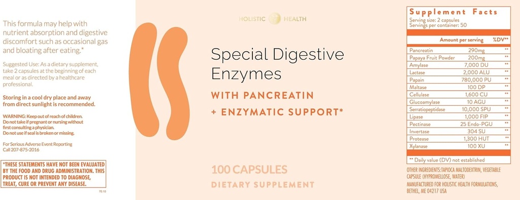 Holistic Health Special Digeptical Enzymes 100 Capsules