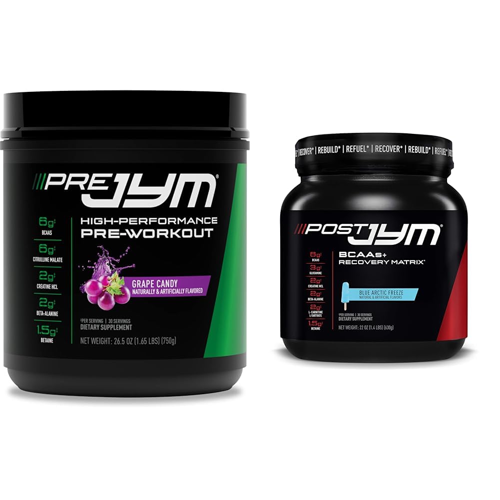 Pra JYM Grape Candy Pre Workout, Post JYM Active Matrix Post-Workout with BCAAs, Creatine HCI, Beta- Alanine Al4; 30 Servis Masing-masing
