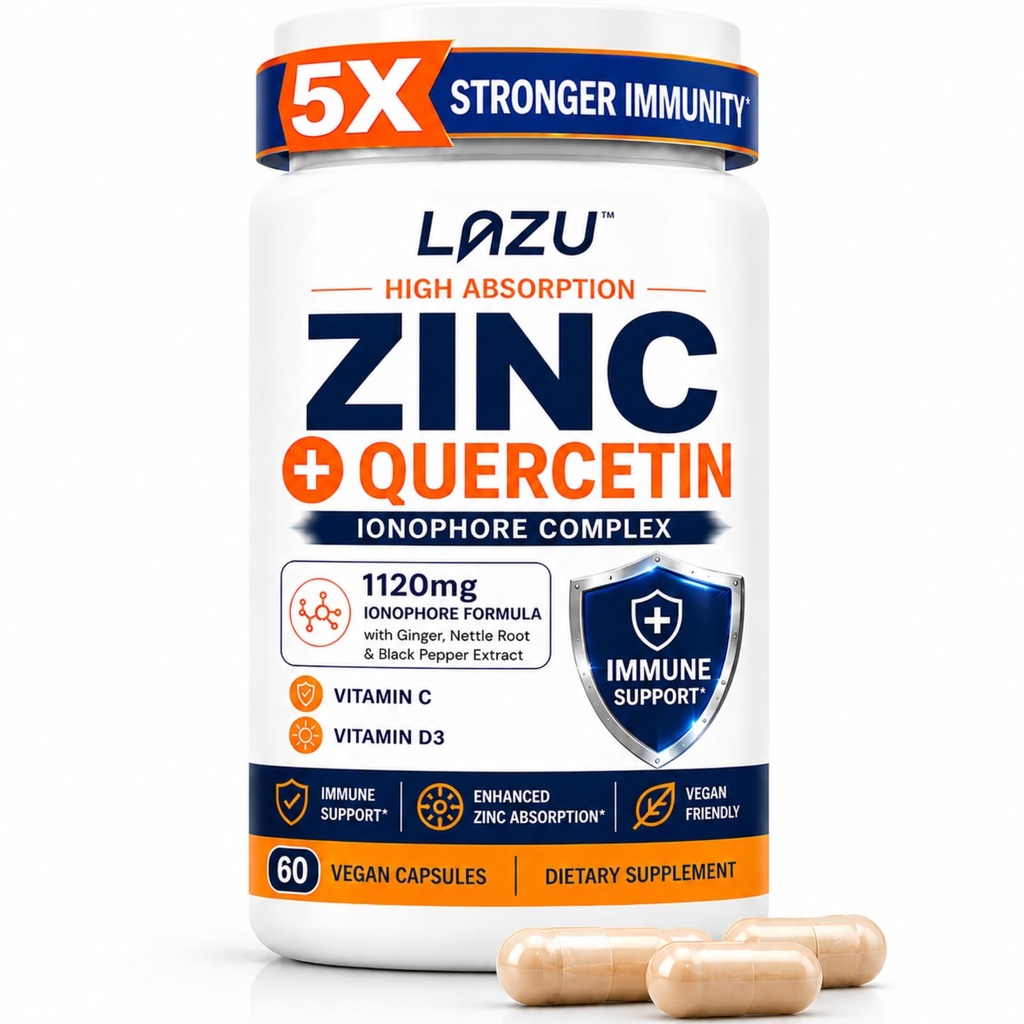 Lazu Virocin - Zinc Tambahan - Zinc Ionoppore 124; Zinc, Vitamin C, Vitamin D3 124; Enhanced Ammune Dukungan dan Rapid Absorpsi 124; 60 Capsules