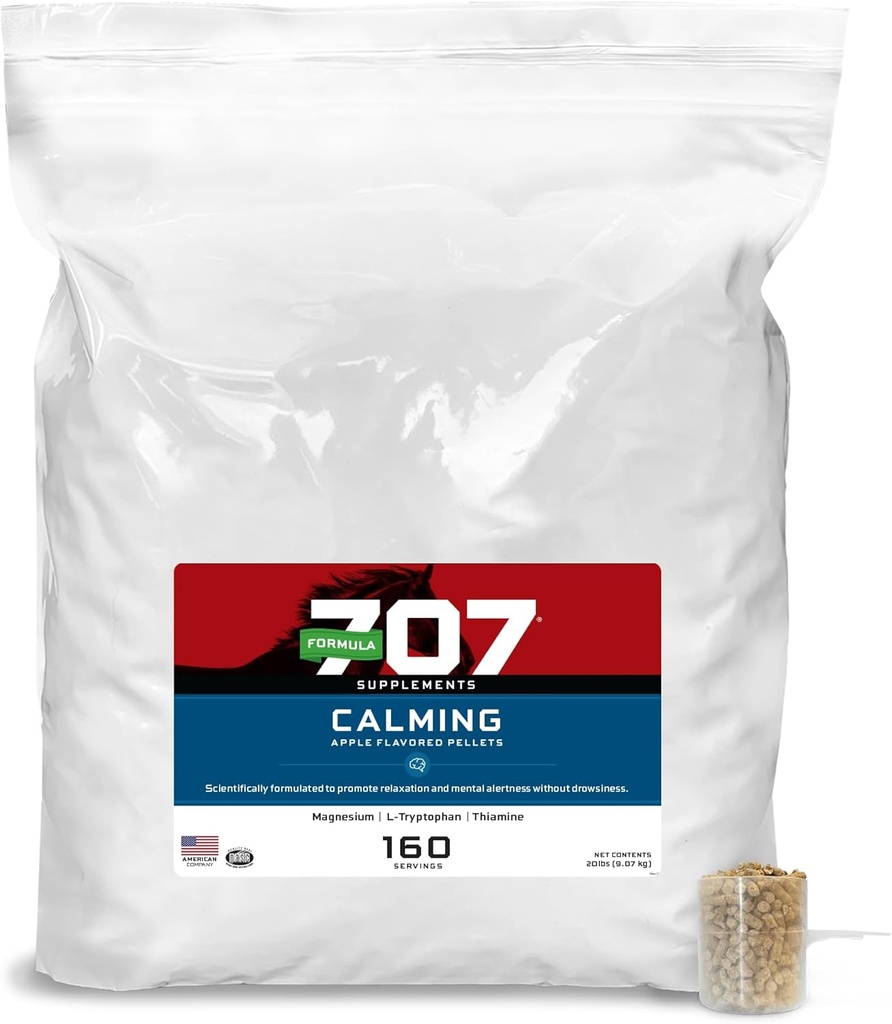 Formula 707 Calming Equine Supplement 20LB Bag - 160 Servis - Bantuan Anxiety dan Enhanced Fokus untuk Kuda - L- Tryptophan, Thiamine & Magnesium