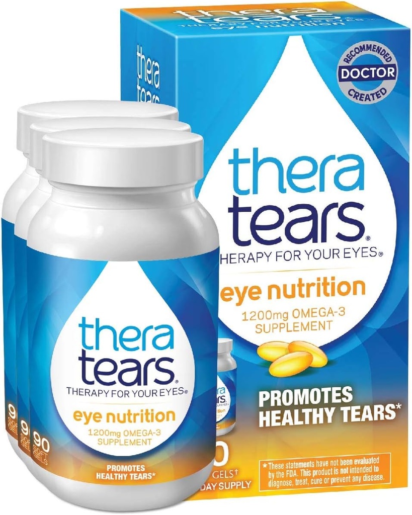 TheraTears 1200 mg Omega 3 Supplemen untuk Nutres Eye, Organik Flaxseed Triglyceride Fish Oil dan Vitamin E, 90 Cacah (Paket 3)