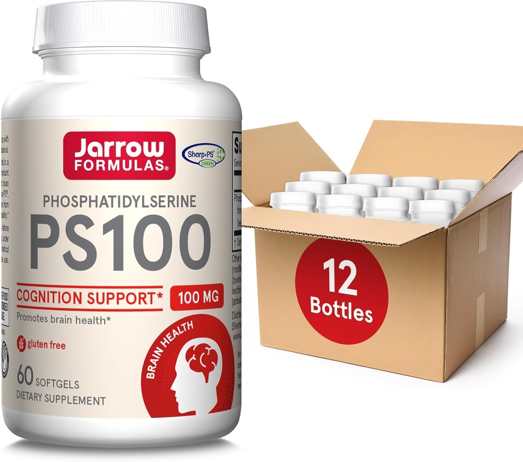 Jarrow Formula PS100 Phosphatidyserine 100 mg, Dietary Suplemen Kesehatan dan Pendukung Penyatuan Otak, 60 Softgeels, Persediaan Hari 20- 60, Paket 12