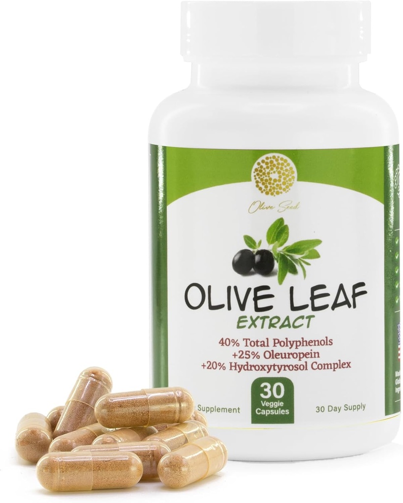 Extract Olive Leaf - 500mg - Suplemen Standar ke 25% Oleuropein - 20% Hydroxytyropol - 40% Polyphenol - Non-GMO + Gluten Free + Dairy Free + Soy + Vegan (30 Capsules)