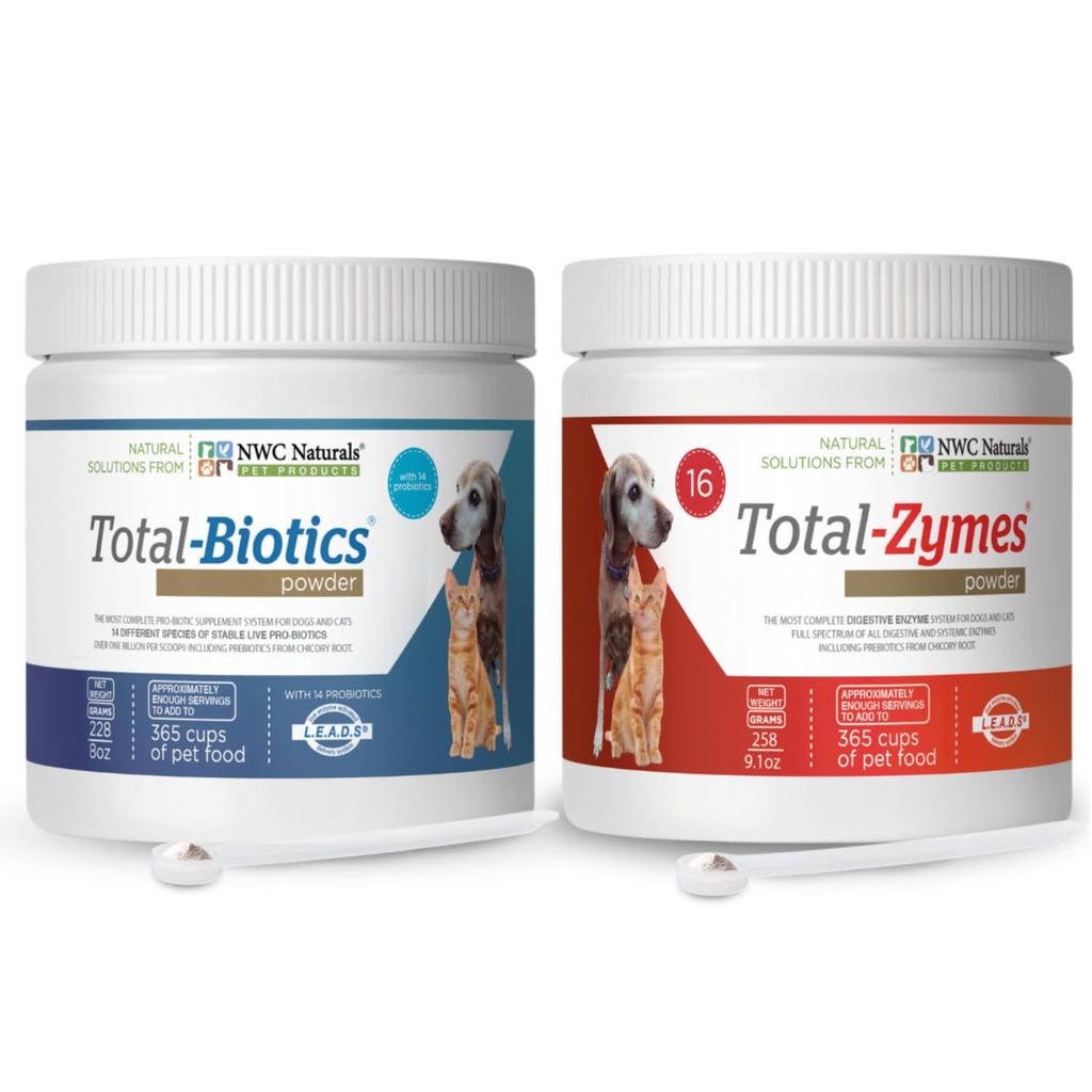 NWC Twin Pack - Progories and Digetical Enzymes for dog and cats one Totall-Zymes and one Totall-Biotics 8-Ounce