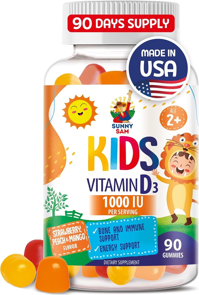 SUNNY SAM Vitamin D3 Gummies 1000 IU untuk Anak-anak & Dewasa - Imuniune Dukung Chews with Natural Flavor - Vegetarian, Ganatin-Free Imune Dukung Vitamin for Children