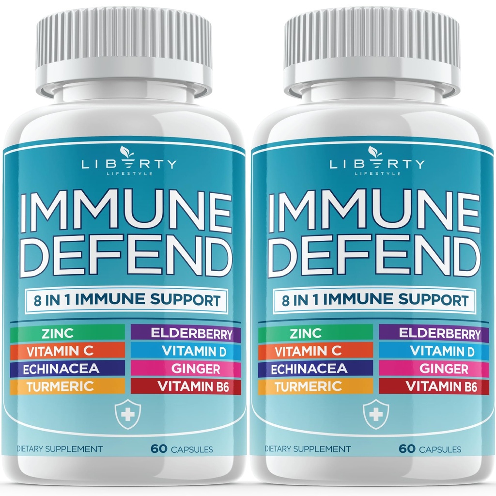 8 dari 1 Dukungan Pertahanan Imune, Imunity Vitamin Suplemen Booster dengan Zinc 50mg, Vitamin C Elderberry Vit D3 5000 IU, Curcumin Turmeric & Ginger, Echinacea - Bantuan Algergy untuk Anak Dewasa (2 Pack)