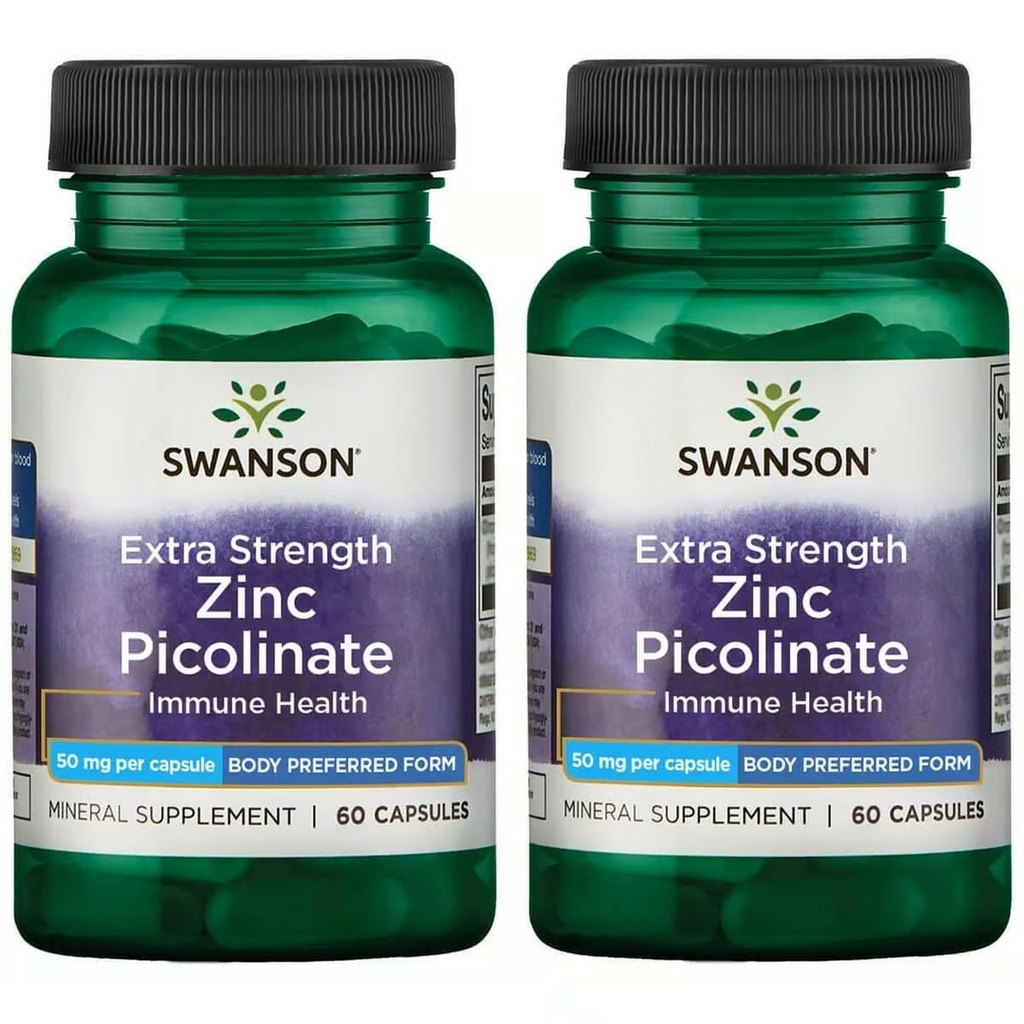 Swanson Premium Brand Extra Strength Zinc Picolinate - Bentuk Tubuh Disukai Ammune Health Capsules - 50 mg per kapsul - 60 Kapsul, Paket 2