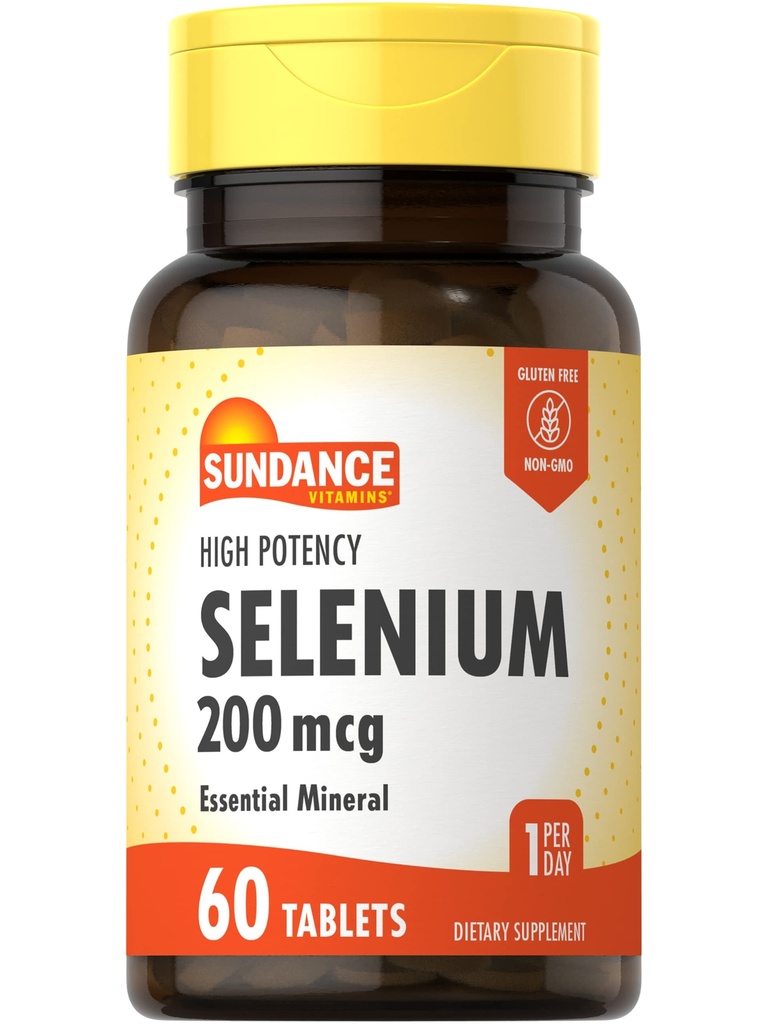 Sundance Selenium 200mcg 124; 60 Tablet 124; Potency Tinggi Formula 124; Vegetarian, Non-GMO, dan Gluten Free Escally Mineral Suplemen