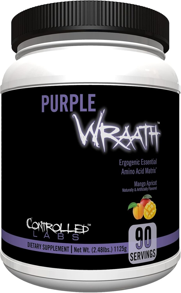 CONTROLLED LABS Purple Wraath, BCAA dan Amino Acid Suplemen, dengan Endurance Blast Intra Recorout Poader, Optimal Endurance, Focus, dan Stamina (Mango Acicot, 90 Pelayan)