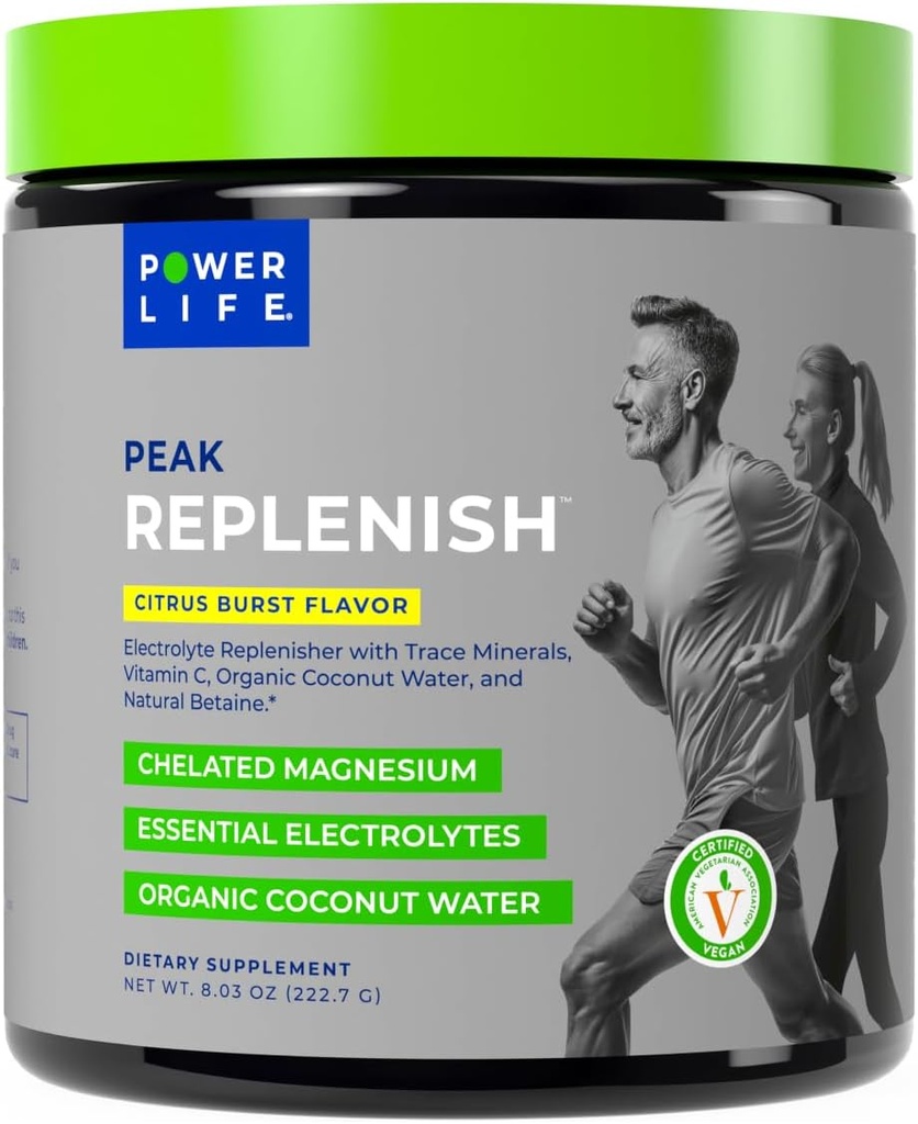 POWERLIFE Peak Replenish - Tinggi Absorpsi Magnesium Electrolite Powder dengan Organic Coconut Water, dan Trace Mineces, 30 Hamba
