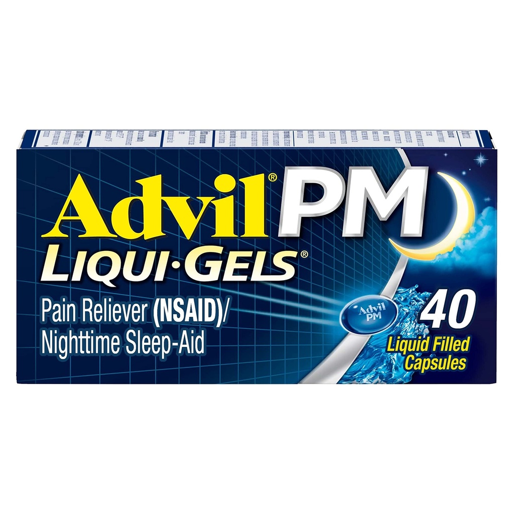 Advil PM Liqui- Gels Pain Reliever and Nighttime Sleep Aid, Suin Medicine with Ibuprofen for Pain Relief and Diphenhydramine HCL for a Sleep Aid