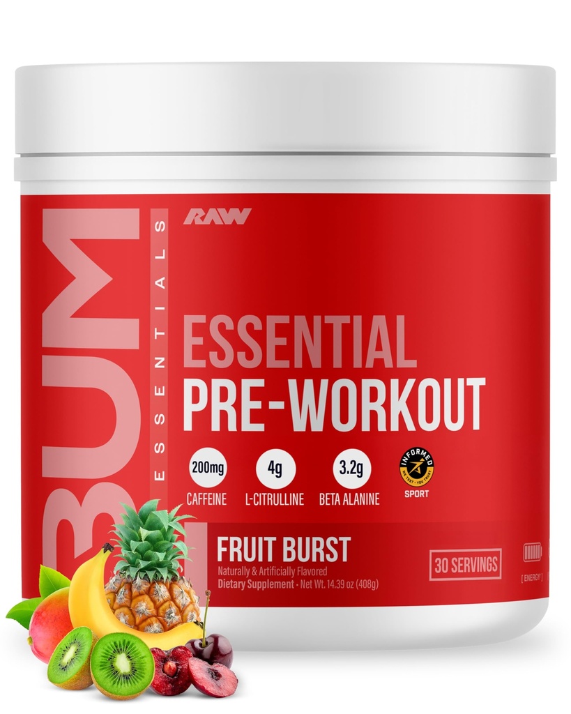 RAW Escalypse Prework Powder (Fruit Burst) - Chris Bumstead Sports Nutrition Suplement for Men & Women - Pretraining Powder Energi dengan Caffeine, L-Citrulline, L-Tyrosine, & Beta Alanine Blad