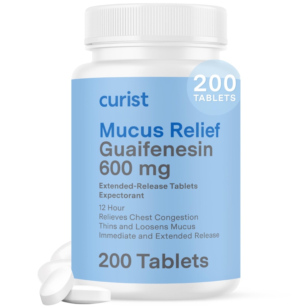 Guaimenesin 600 mg Extended Debit Tablet (200 Dye- Free Tablets) - Expectorant Muscus Relief, Generik Guaifenesin 600 mg, (Bulk Pack)