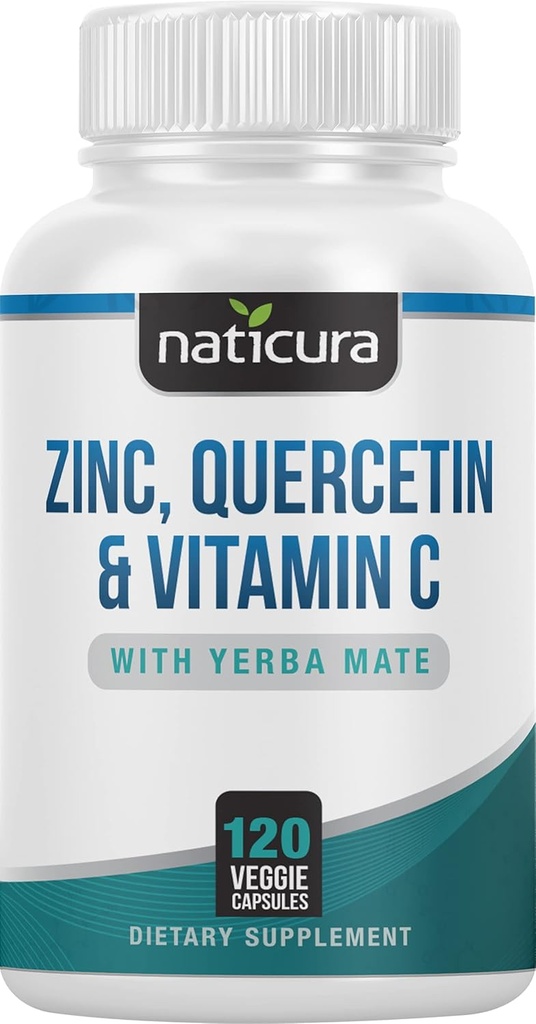 Zinc Quercetin dengan Vitamin C dan Yerba Mate - 4 - 1 Nutronation Immune Suplemen - 120 Veggie Capsules - Dibuat di Amerika Serikat