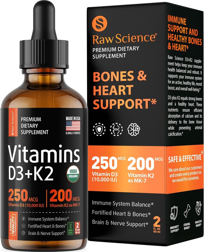 Liquid Vitamin D3 K2 10000 iu & 200 mcg - Vitamin D dengan MK7 Vitamin K2 Drops - Bone Density & Heart Dukung Limid Vitamin untuk Perempuan & Men, Tinggi Absorpsi Vit K2 D3 Vitamin K2 K2 - 2 quid oz
