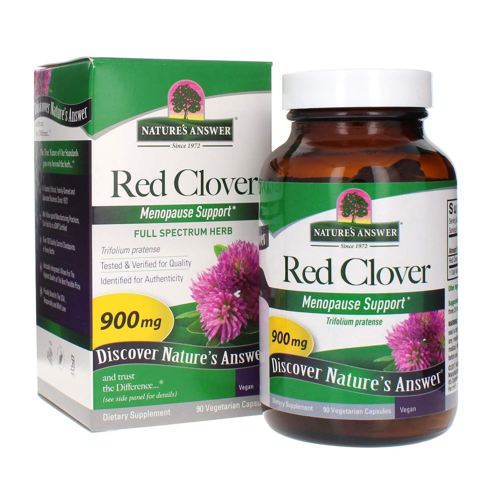 Nature 's Jawaban Red Clover Trifolium Pratense Full Spectrum Herb Vegetarian Natural Vegan High Strength Suplemen untuk Menopause (90 Capsules)