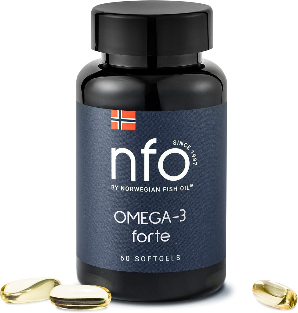 NFO Omega-3 Forte Fish Oil dengan Fish Gelatine - Premium Fish- Based Omega-3 Schul4; Murni Marine Formula Formula EPA & DHA 124; 60 Capsules