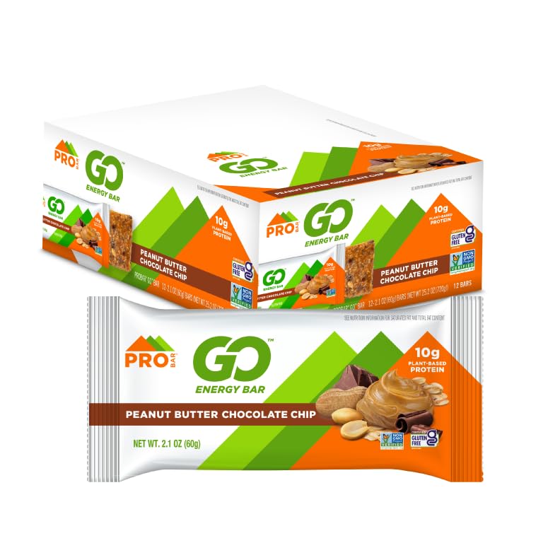 PROBAR - GO Energy Bar - Peanut Butter Chocolate Chip - Gluten-Free, Non- GMO, Whole-Food Ingrediens Snack Bars (12 Count)