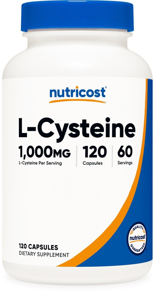 Nutricost L- Cysteine 1000mg, 120 Capsules - Non- GMO, Gluten Free Suplemen, 500mg Per Capsule