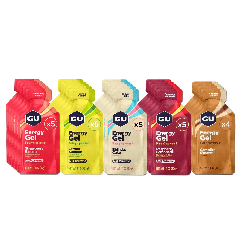 GU Energy Original Olahraga Nutrition Energy Gels, 24- Count, Vegan, Gluten- Free, Kosher, and Dairy- Free OntheGo Energy untuk Setiap Workout, Didukung Caffeine- Free Flavors Variety Pack