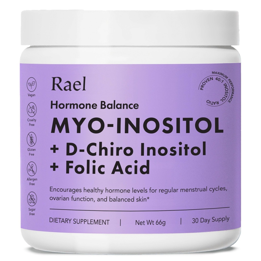 Keseimbangan Rael Hormone untuk Perempuan, Suplemen Powder Inositol - Dukungan Fungsi Ovarian, Vitamin B8, 40: 1 Proven Rasio, Acid Folic, Vegan (30 Hamba)