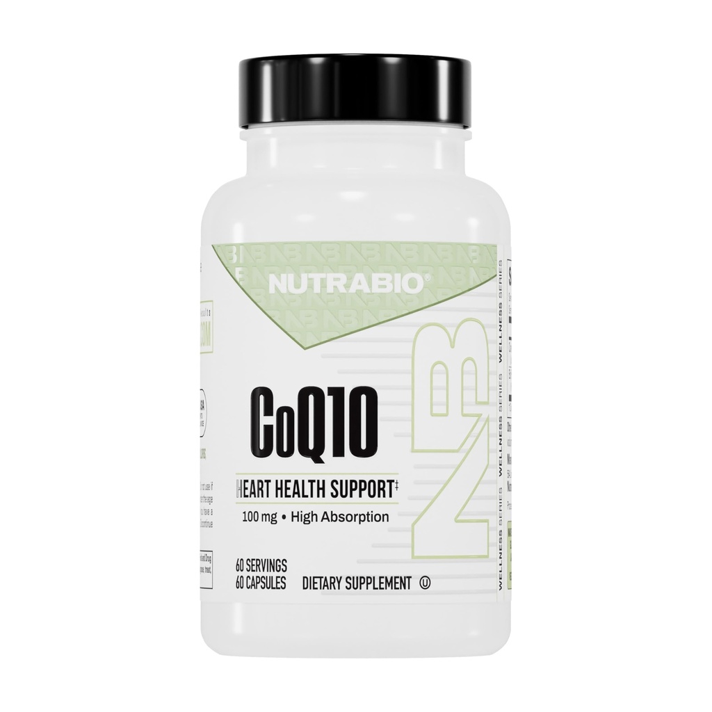 Suplemen Diet NutraBio CoQ10, Fungsi Hati Sehat & Produksi Energi Seluler, 100mg - 60 Kapsul