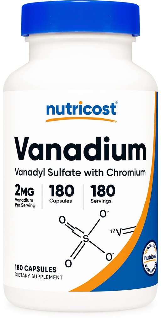 Nutricost Vanadium + Chromium 2mg 180 Vegetarian Capsules - Gluten Free, Non-GMO - Vanadium Suplemen