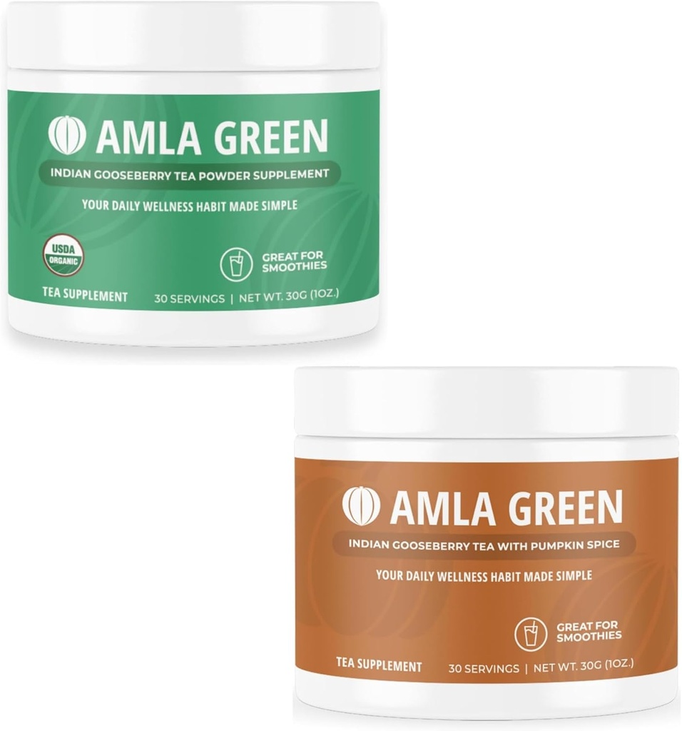 Amla Powder & Green Tea Superfood Supportion Suplemen dengan India Gooseberry & Pumpkin Spice, Organik, Vegan, 30 Servis SKU: GB- HB- 30