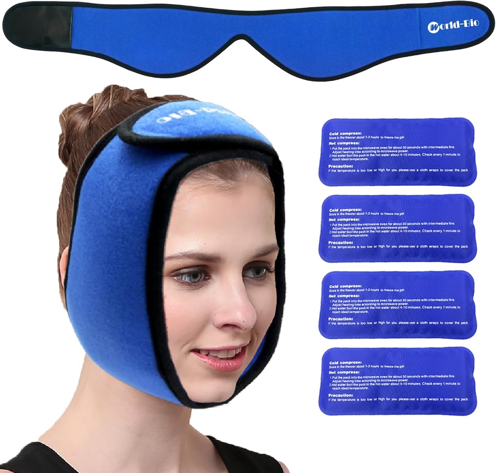 Face Ice Pack Lipatan untuk TMJ, Kebijaksanaan, WorlD-BIO Jaw Bungkus dengan 4 Terapi Dingin Yang Dapat Dipakai Ulang untuk Kepala, Chin, Oral dan Pembedahan Fasilitas, Relief Sakit untuk Pembengkakan, Injuries, Peniru Dental
