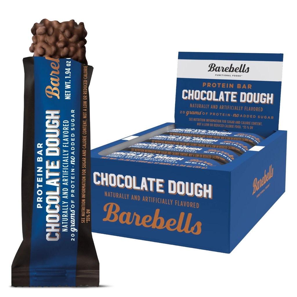 Barebells Protein Bars Chocolate Dough - 12 Count, 20g High Protein Treats - Chocolate Nutrection Bar dengan 1g Total Sugars - On- TheGo Breakfast atau Postout Snack