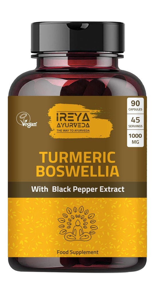 Boswellia Extract Capsules (90 Capsules) 1000 mg - Boswellia Serrata dengan 95% Black Pepper Extract dan Curcuminoid Extract dan 65% Boswellia Extract