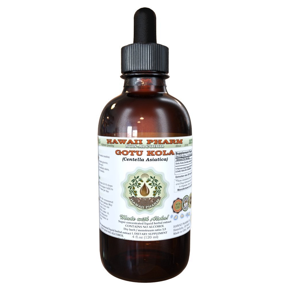 Gotu Kola Alcohol- Free Liquid Extract, Organic Goto Kola (Centella Asiatica) Leaf Glycerite Hawaii Pharm Natural Herbal Supplemen 2 oz
