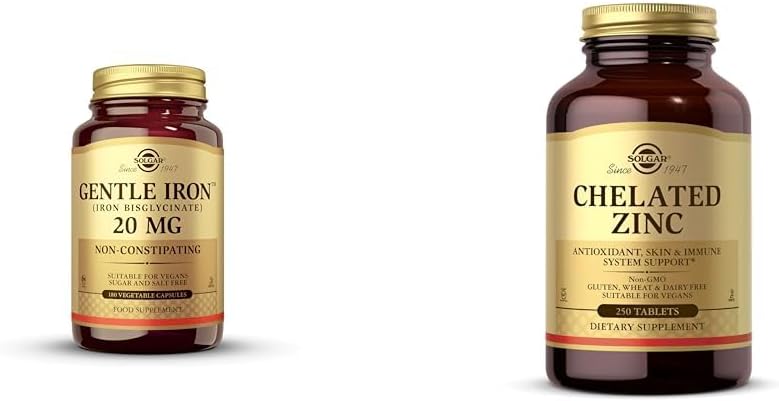 Solgar Gentle Iron - Ideal for Sensitive HomachsRed Blood Cell Suplement, Non Constipating & GMO & Cheriated Zinc, 250 Tablets - Zinc for Heeally Skin - Support Pembangunan Sel & DNA