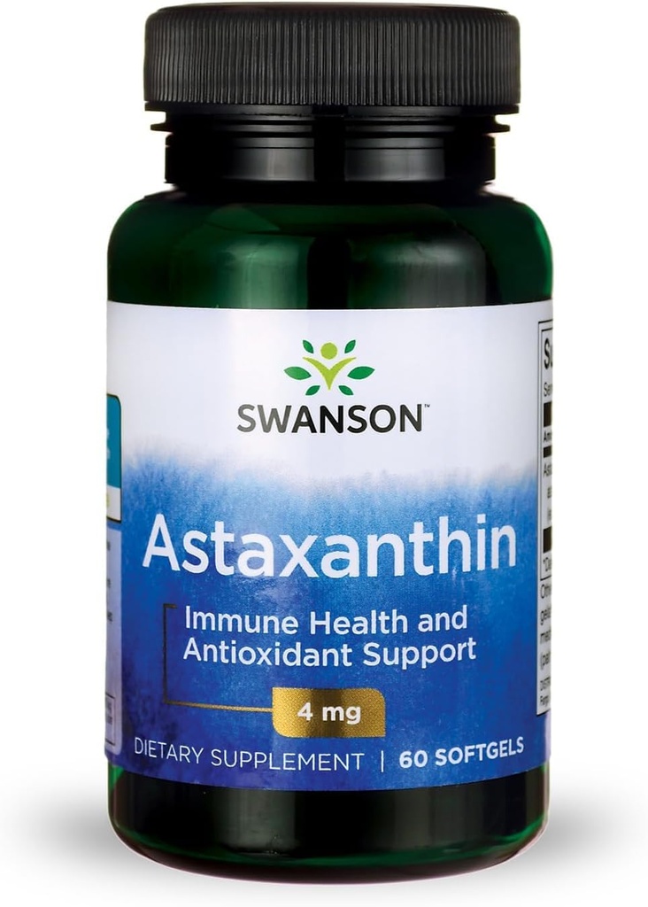 Swanson Astaxanthin Eye Vision Brain Skin Health Health Antioksidant Support (Astaxanthin 4 mg) 60 Softgels Sgels