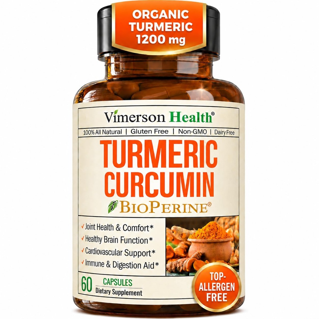 Suplemen Curcumin Turmeric - 1200 mg Turmeric + Tumeric Extract (95% Curcuminoid) untuk Dukungan Gabungan & Digetical Health - Suppplemen Turmeric - Curcumin Murni dengan Black Pepper - 60 Capsules