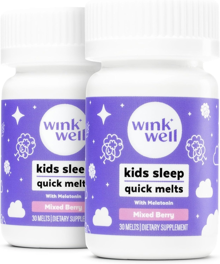 Wink Well Kids Chewable Melts- Kids Sleep Aid Chews with Meltonalin 1mg- Quick Deep Toddler Aid, Drug-Free, Non-Habit- Forming Dissolve Tablets- 30 Melts (Paket 2)