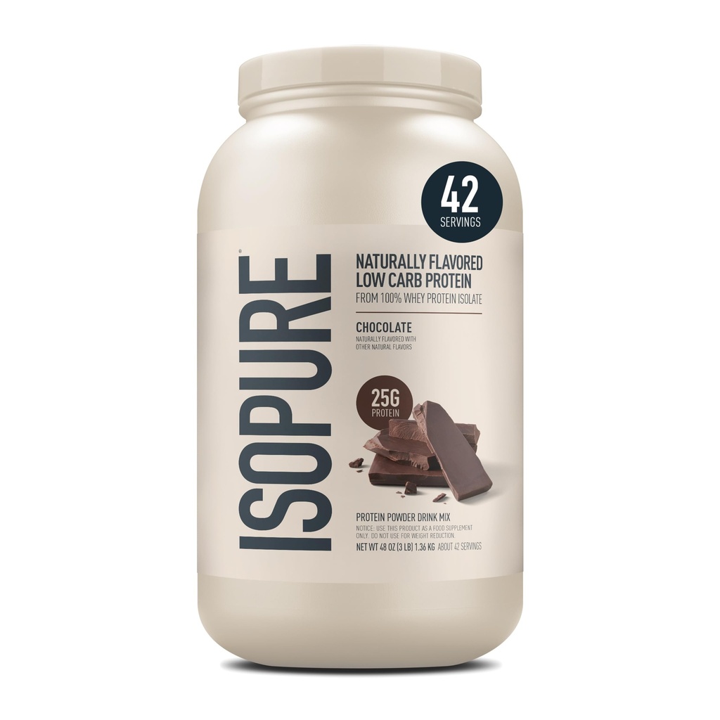 Isopure Low Carb 100% Pure Whey Isolate Protein Powder, Laktosa Free, Gluten Free, With Vitamin, Chocolate, 25g Protein Per Serving, 3 Lbs, 39 Servings (Packaging May Wary)