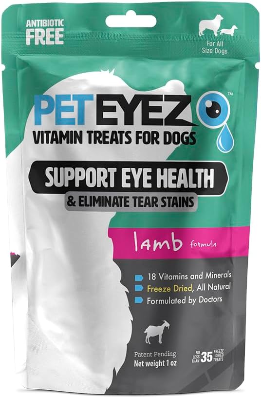 Peteez Tear Sear Remover Vitamin Treats for Dogs - Dukung Kesehatan Mata & Reduce Itching & Tear Stain Buildup - 100% Natural Dog Treats with Superfoods, Antioksidants & Nutrients - Lamb Flavor - 1oz